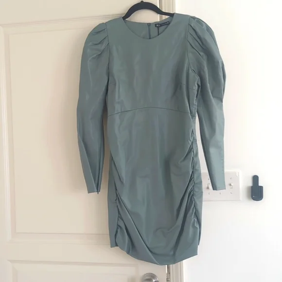 Zara | Dresses | Zara Faux Leather Puff Sleeved Dress | Poshmark
